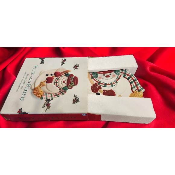 Fitz and Floyd PLAID CHRISTMAS SNOWMAN CANAPE PLATE 2001 - Picture 3 of 6